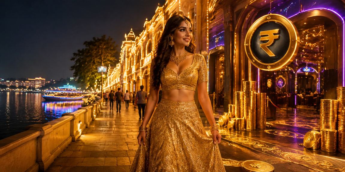 Indian entertainment casino venue with festive lehenga attire